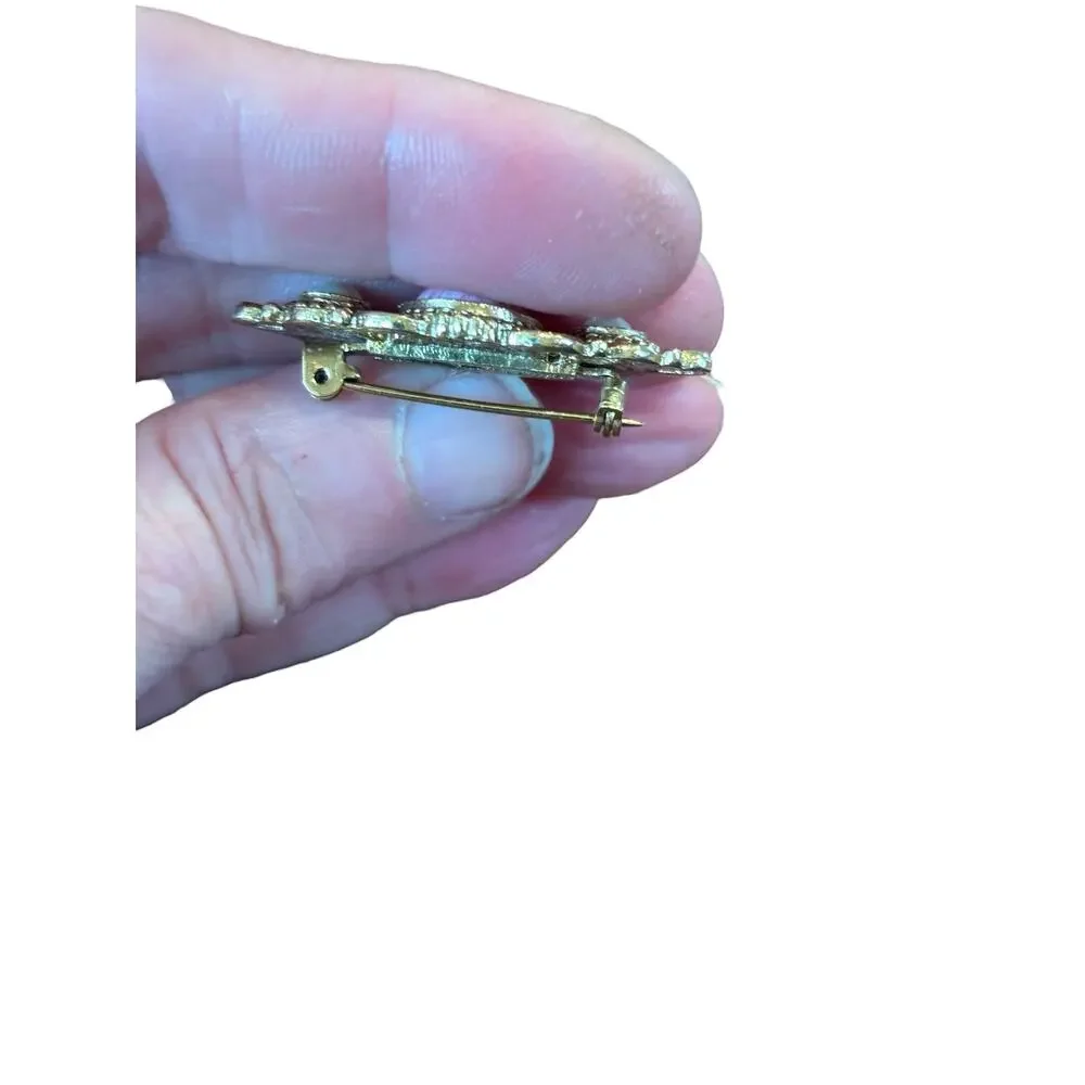 Vintage 1928 Pink Opal Glass Brooch Pearl Cabochon Victorian Revival Pin